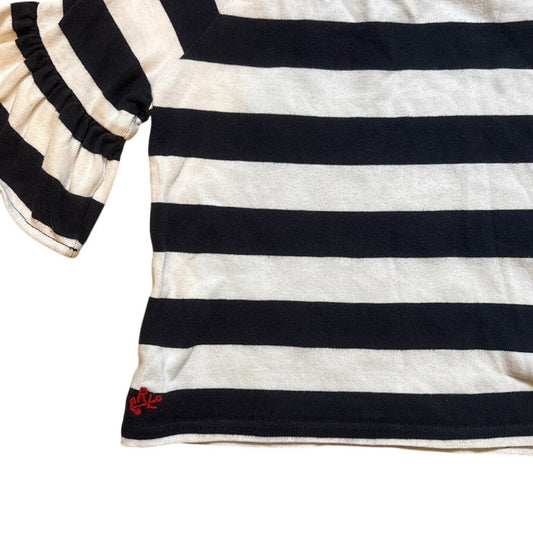 Polo Ralph Lauren blue white striped ruffle quarter sleeve cropped shirt SIZE 5