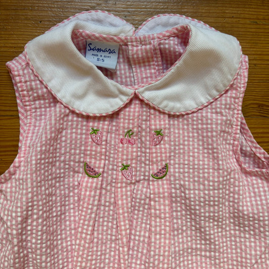 Samara pink white gingham fruit embroidered seersucker collar shirt SIZE 5