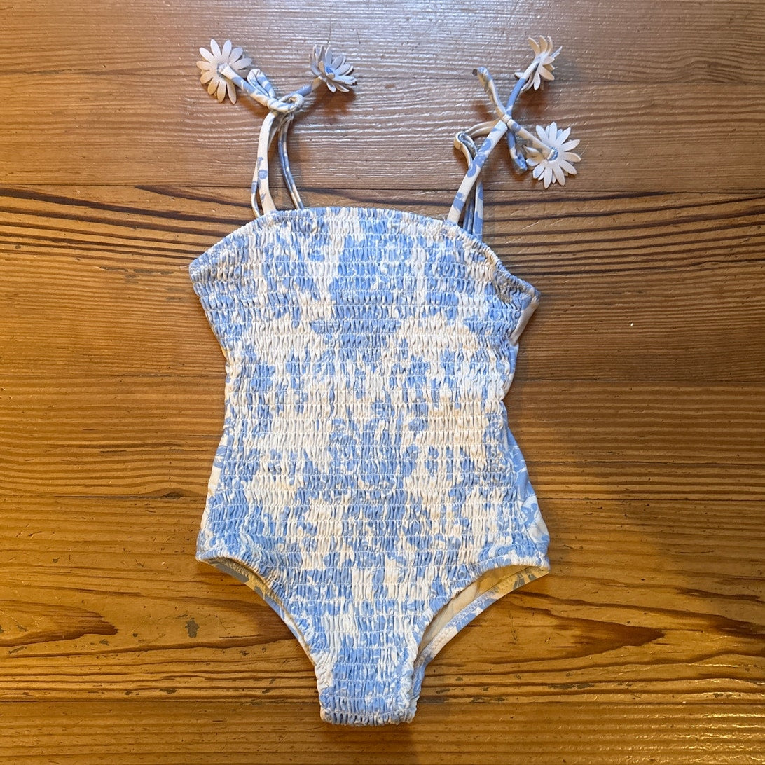 Shade Critters white blue toile daisy strap one piece swimsuit SIZE 2T