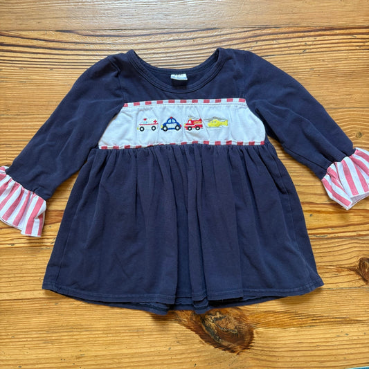 Boutique blue long sleeve ruffle first responders vehicle toddler shirt SIZE 3T