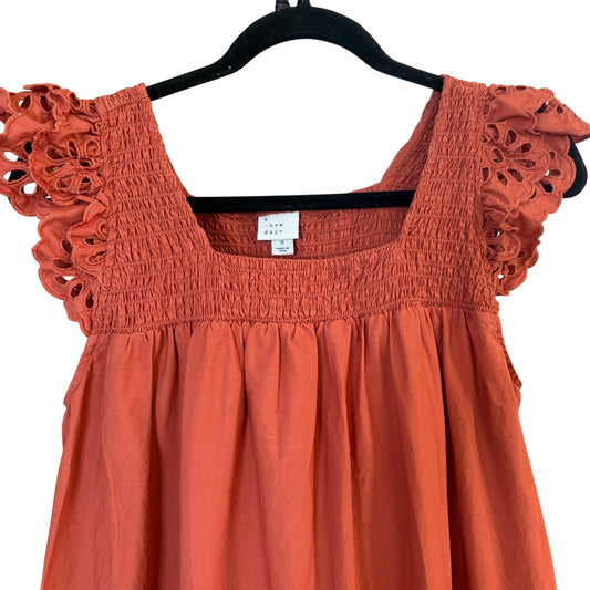 A New Day burnt orange eyelet cap sleeve long tiered maxi dress SIZE S