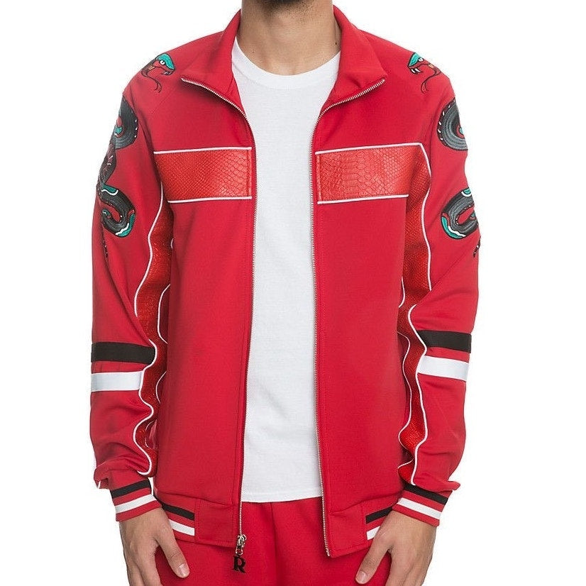 Reason Clothing Viper Track jacket red snake embroidered cobra skin rose SIZE XL