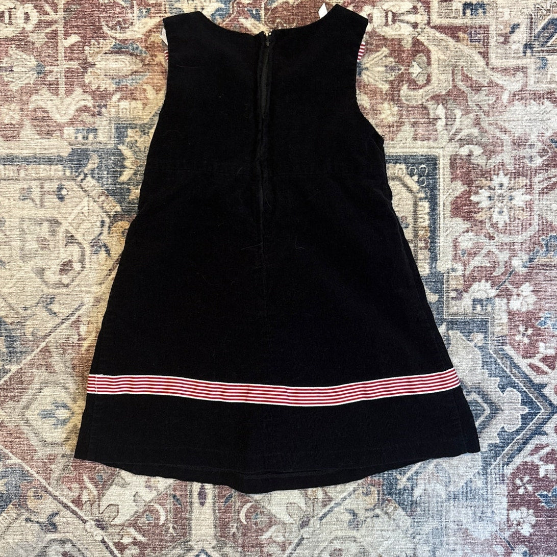 Bonnie Jean black velvet Santa red striped accent sleeveless girls dress SIZE 5