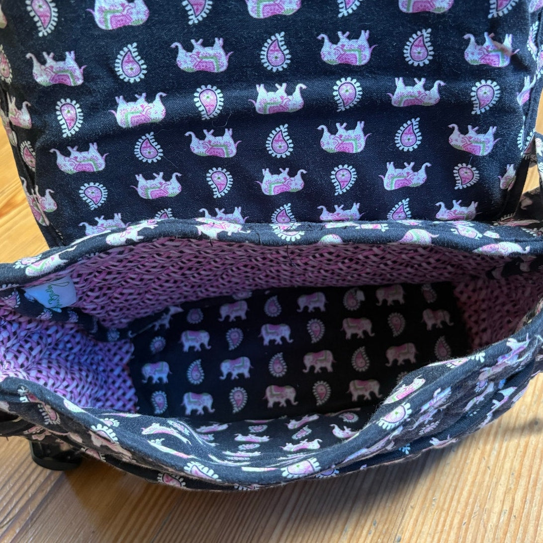 Vera Bradley black pink elephant medium shoulder bag with wallet
