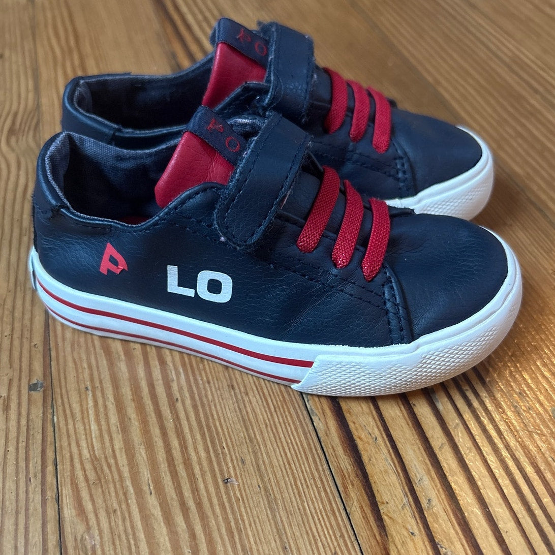Polo Ralph Lauren blue leather elastic lace velkro toddler sneakers SIZE 8