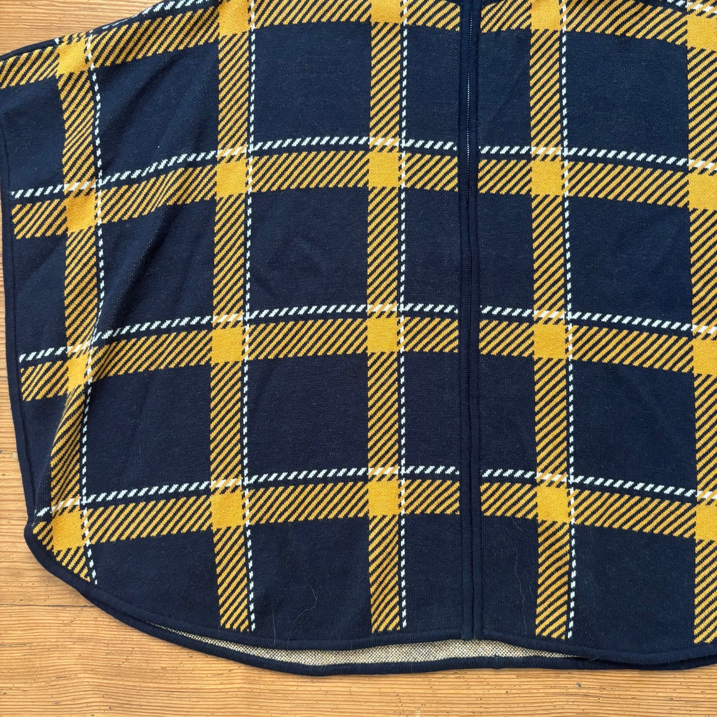 Jones New York blue yellow checkered full zip mock neck poncho sweater SIZE S/M