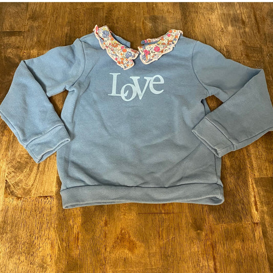 365 Kids blue Love floral collar pullover crew sweatshirt SIZE 6
