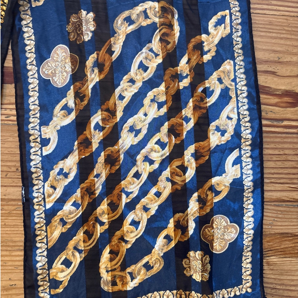 Dark navy blue gold chain equestrian scarf
