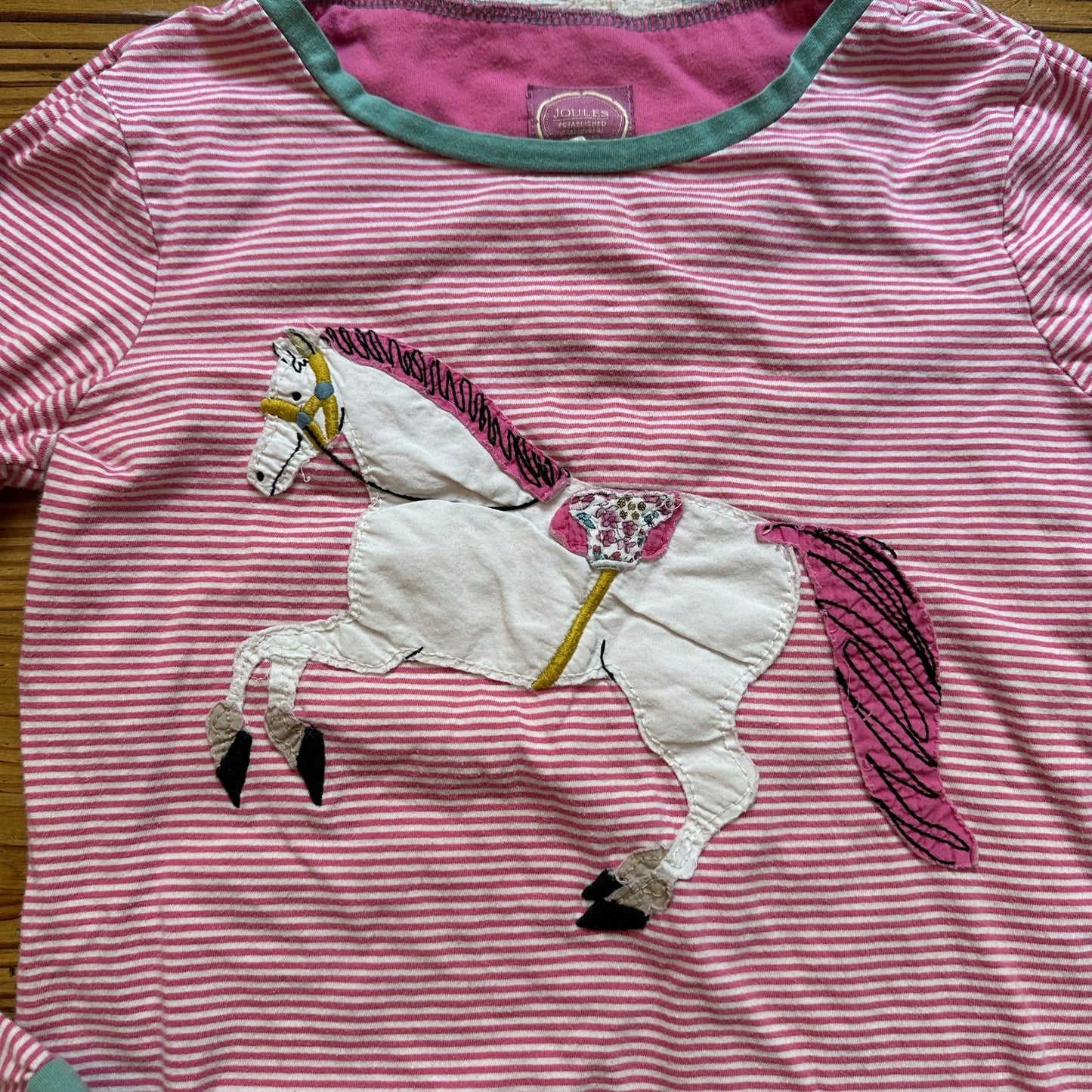 Joules pink white striped unicorn embroidered long sleeve crew shirt SIZE 9