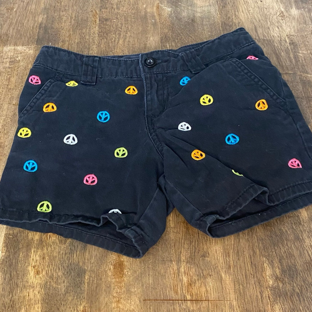 J. Khaki black colorful embroidered groovy peace girls chino shorts SIZE 8