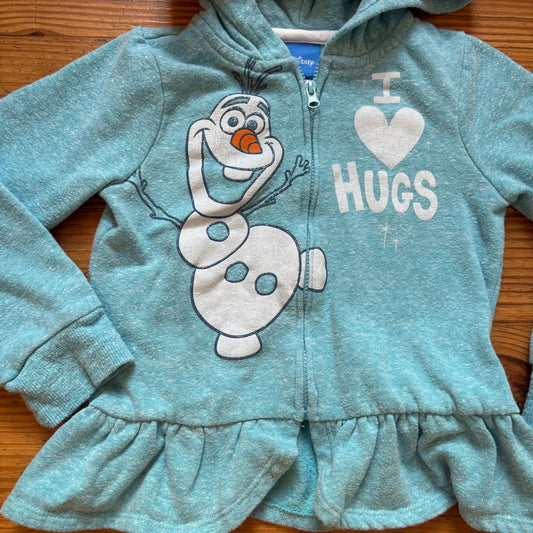 Disney Frozen Olaf graphic full zip hooded ruffle bottom sweatshirt SIZE 5T