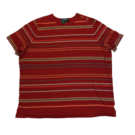 Ralph Lauren red yellow stripedshort sleeve womens button shoulder shirt SIZE 2X