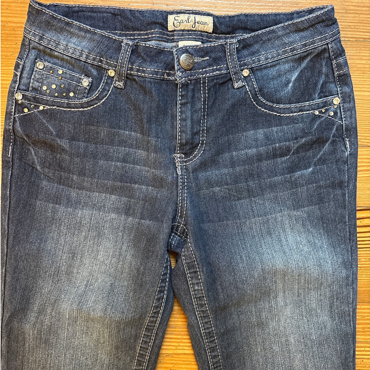 Earl Jean dark wash jeweled studded pocket cropped cuff jeans SIZE 6