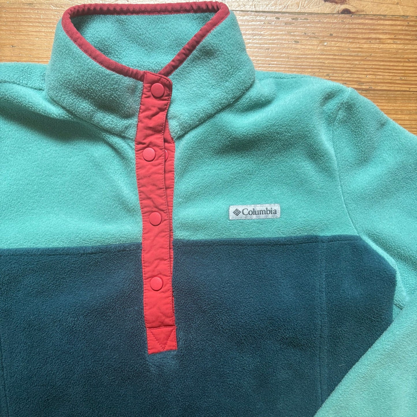 Columbia green two tone henley fleece womens pullover sweater SIZE M