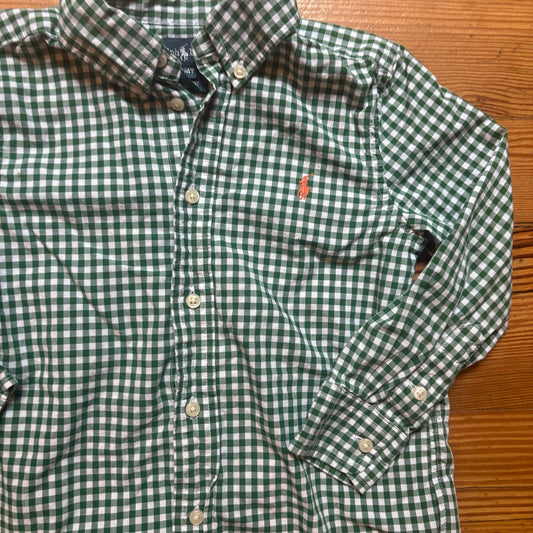 Ralph Lauren green white checkered long sleeve button up boys shirt SIZE 4T