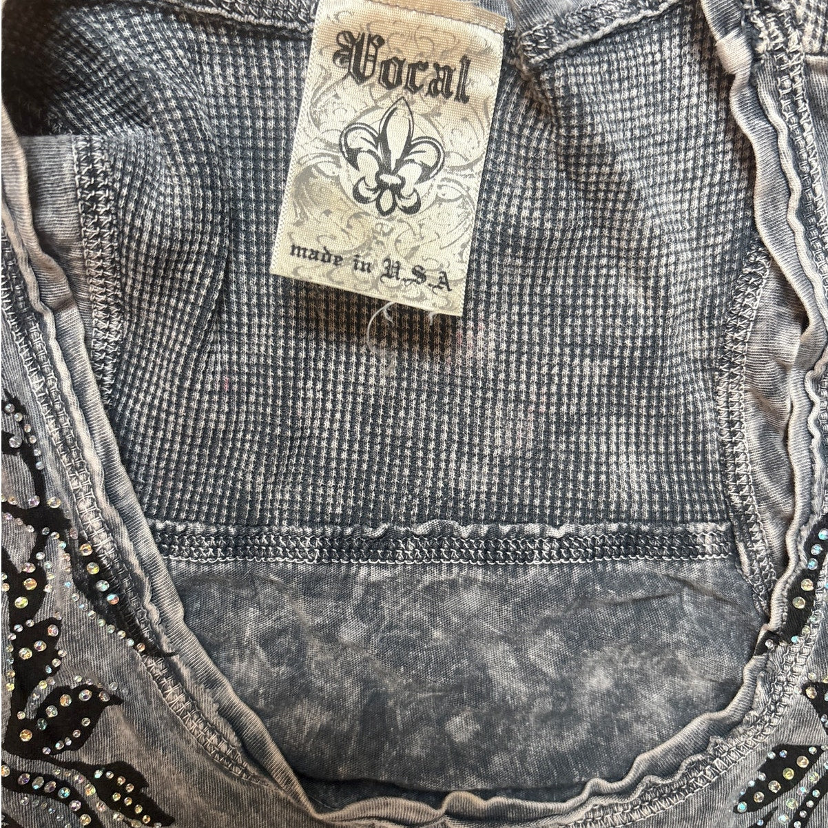 Y2k Vocal Apparel gray cotton crystal sequin cross tunic tank SIZE S