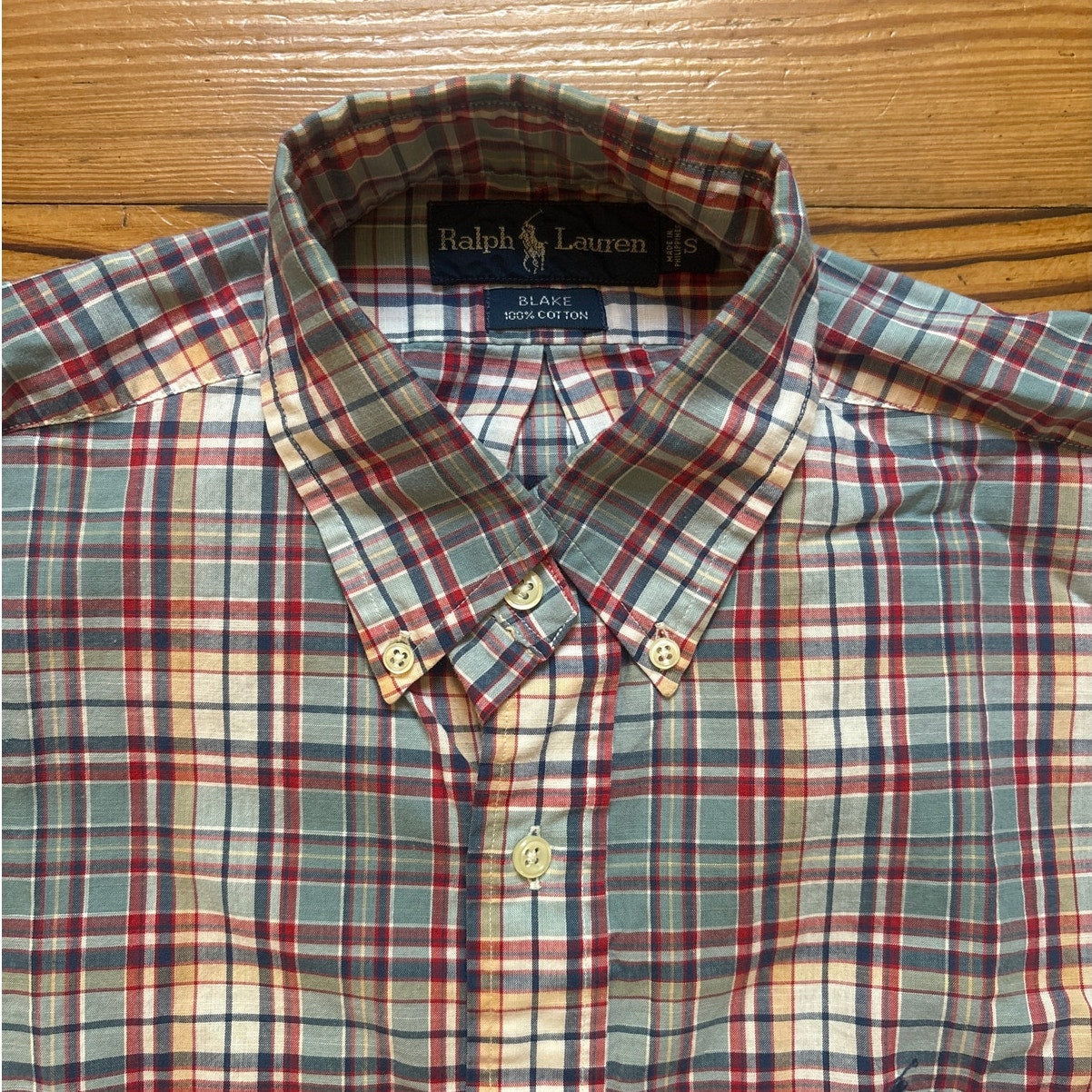 Ralph Lauren Blake cotton blue plaid short sleeve button up shirt SIZE S