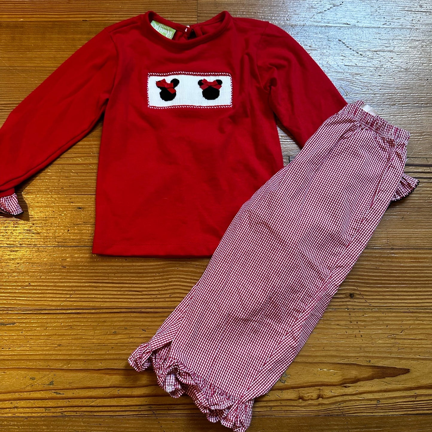 Classic Whimsy red smocked Minnie Mouse long sleeve pant set SIZE 18M