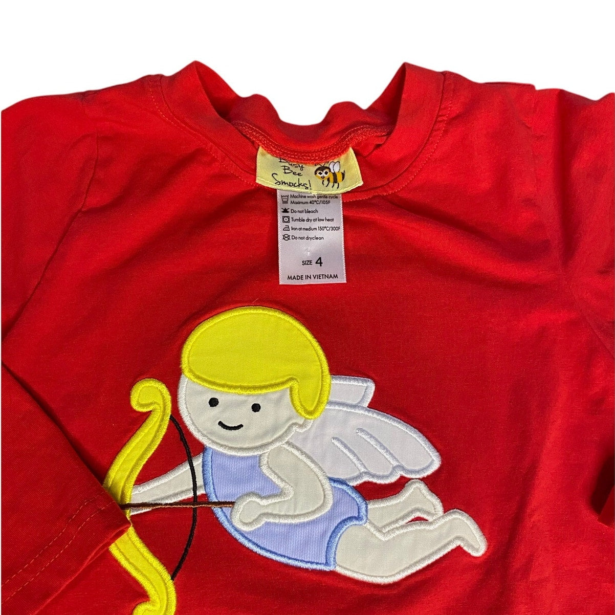 Busy Bee Smocks red long sleeve cupid embroidered shirt SIZE 4