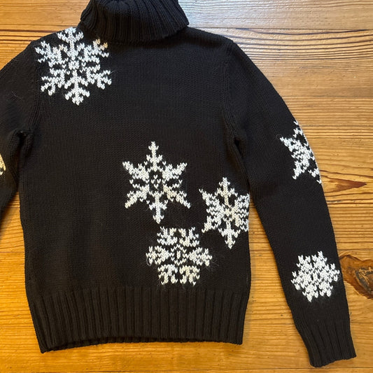 Eddie Bauer black mohair white snowflake turtleneck womens sweater SIZE S
