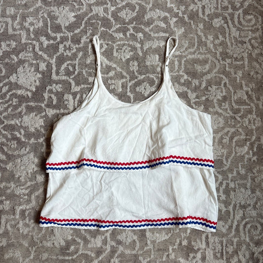 She + Sky white red blue trim tiered ruffle layered strap tank top SIZE L