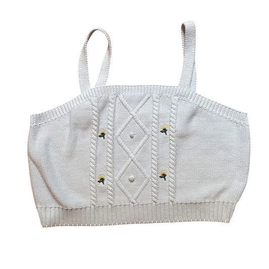 Wild Fable light blue knit yellow flower adjustable strap cropped tank SIZE XXL