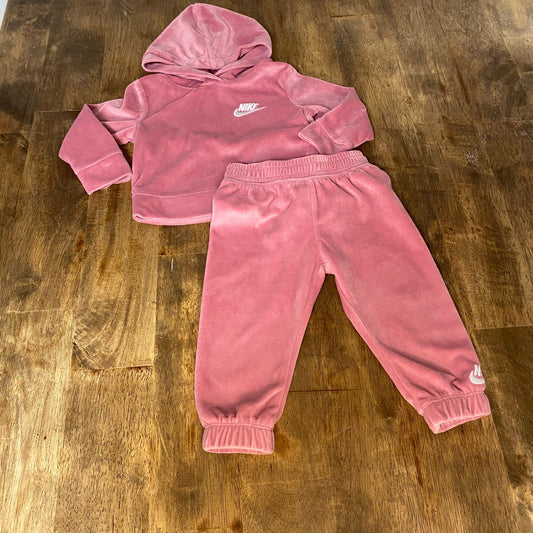 Nike pink velvet velour hooded sweatshirt jogger pant set SIZE 12M