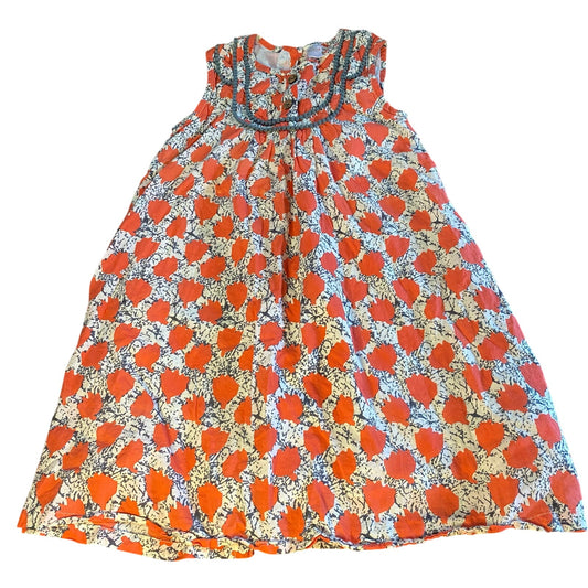 Yo Baby white orange floral sleeveless pom pom accent girls dress SIZE 11
