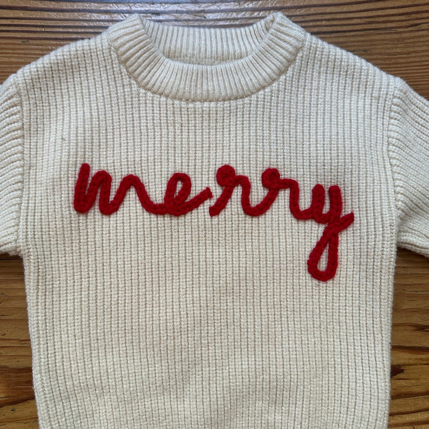 Shein ivory red Christmas Merry knit crew sweater SIZE 12-18M