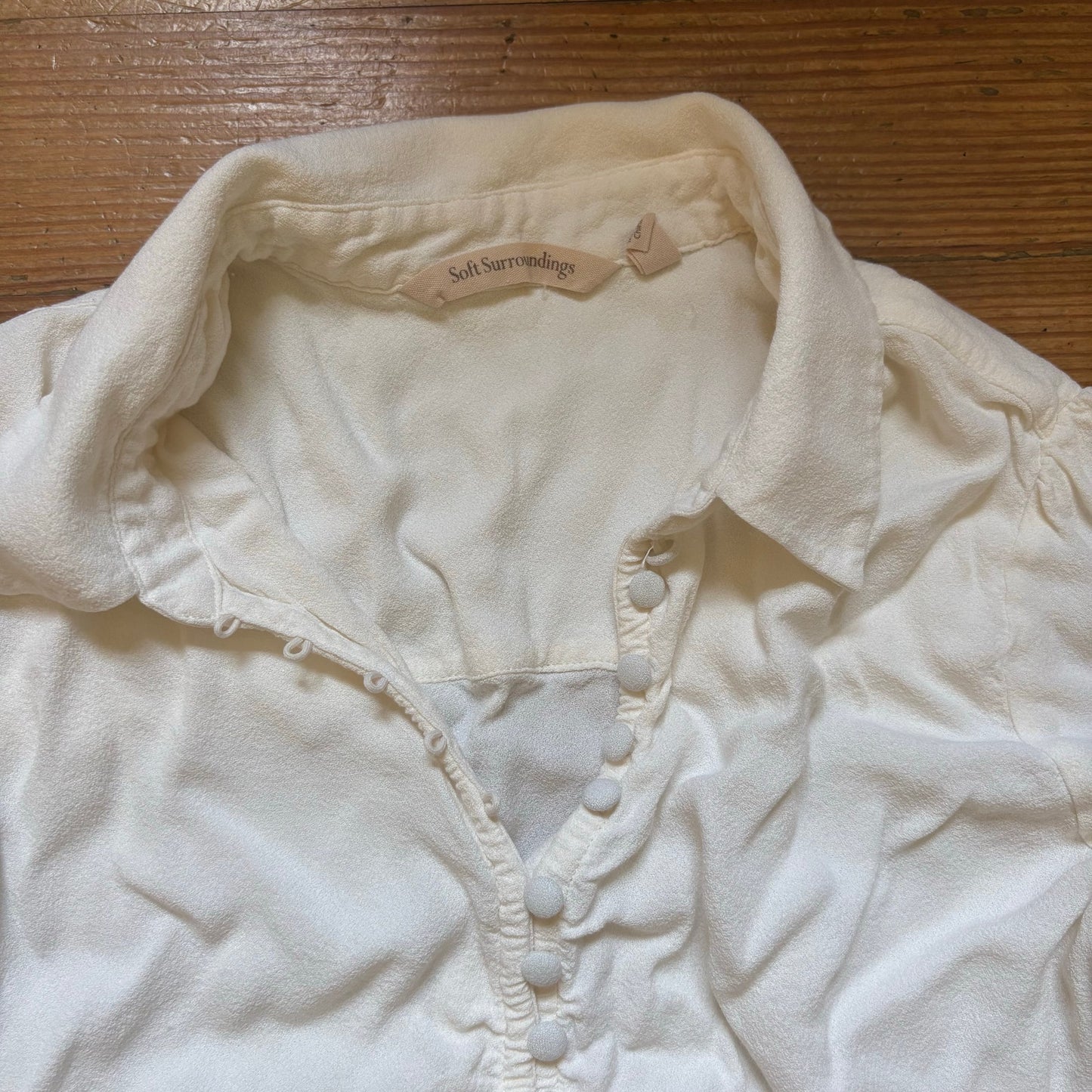 Soft Surroundings ivory button up bell ruffle long sleeve blouse SIZE XS