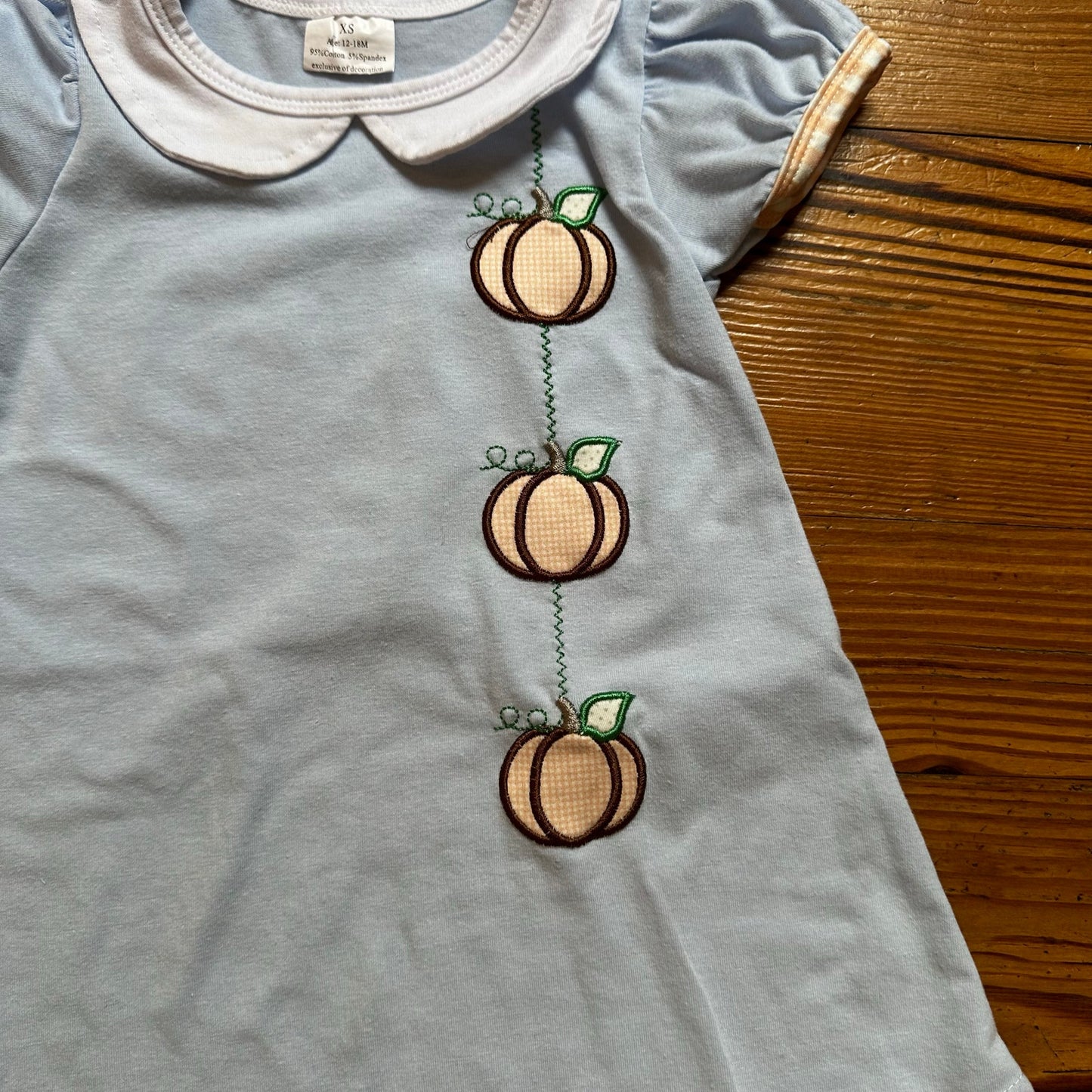 Light blue pumpkin embroidered short sleeve collar dress SIZE 12-18M