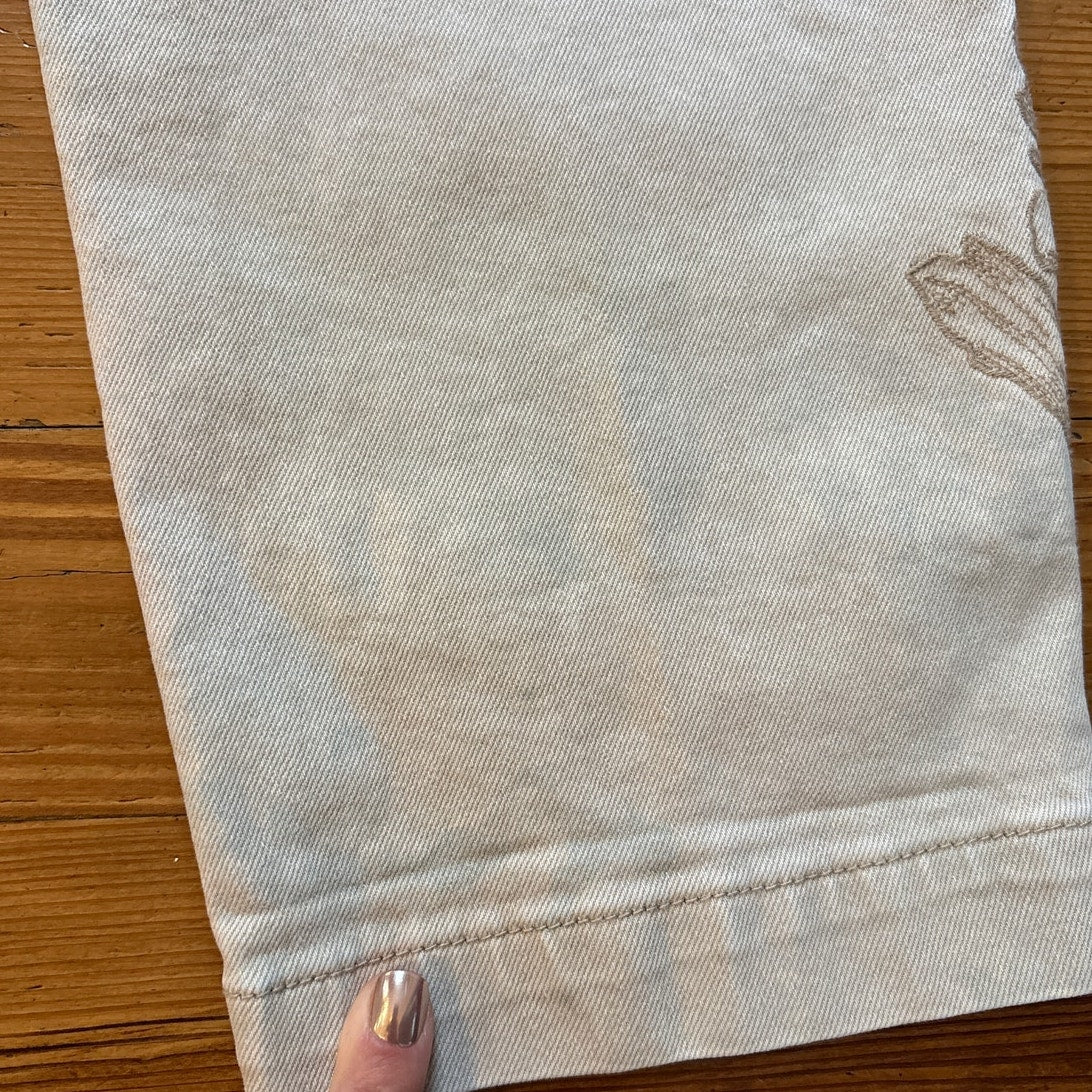 Driftwood Porcelain etched beige floral embroidered jean overalls SIZE XS
