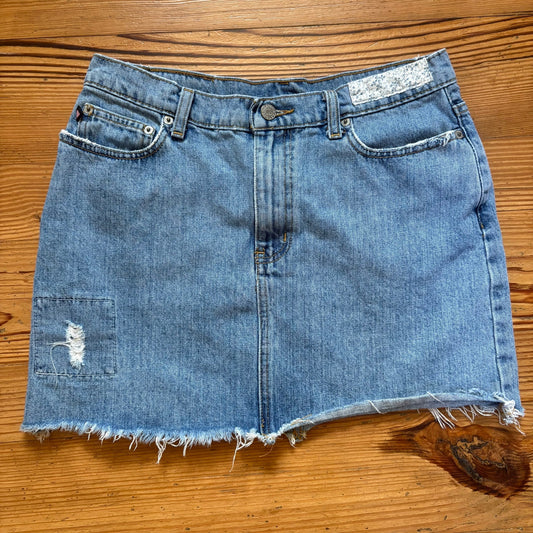 Polo Ralph Lauren 90s blue denim patch jean cutoff mini skirt SIZE 8