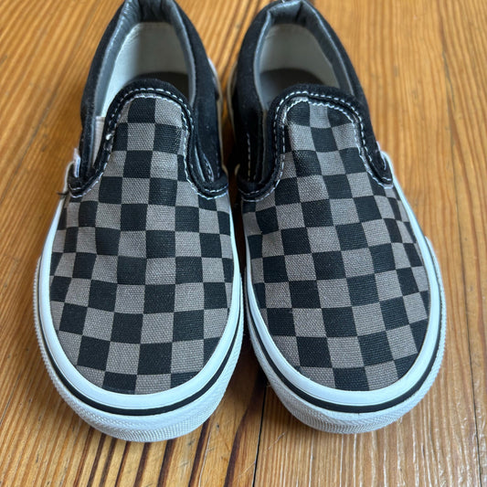 VANS gray black checkered low top slip on kids sneakers SIZE 11