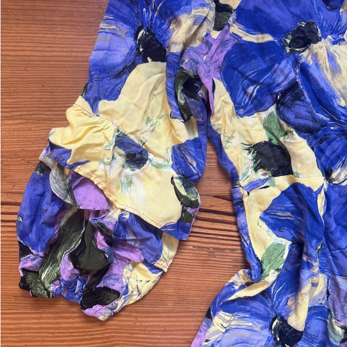 Fig & Flower purple floral ruffle quarter sleeve womens tunic blouse SIZE XL