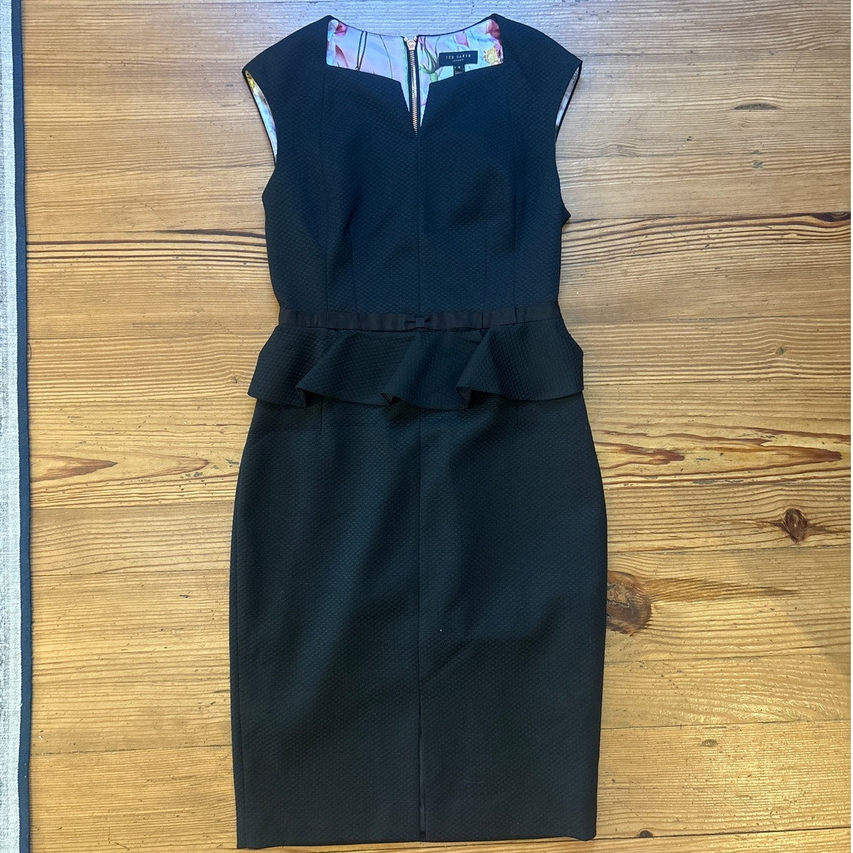 NWOT Ted Baker London black peplum sleeveless midi dress SIZE 2