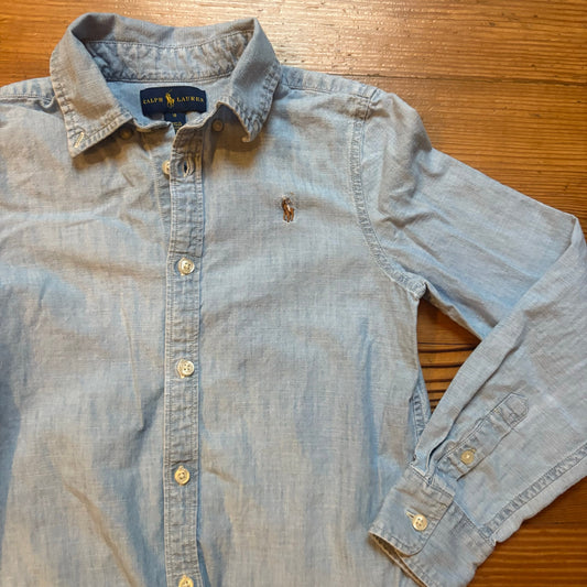 Ralph Lauren light blue jean long sleeve button up boys dress shirt SIZE 10