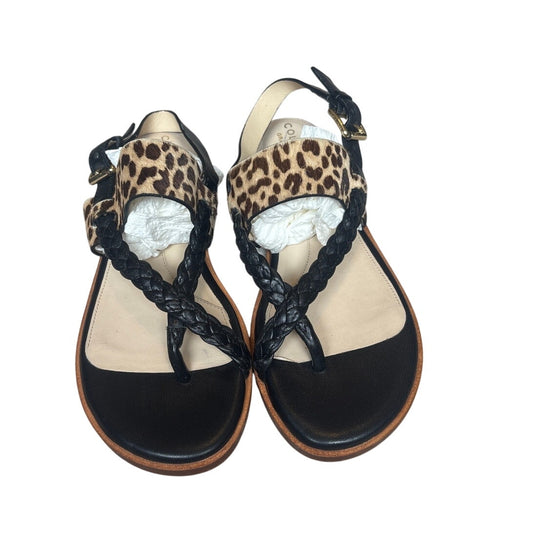 Cole Haan leather black leopard print calf hair slingback thong sandal SIZE 5