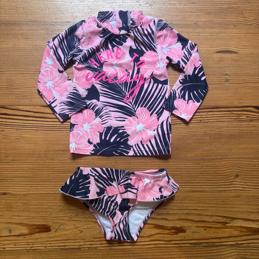 Shade Critters Vacay neon floral rash guard two piece swimsuit SIZE 18-24M