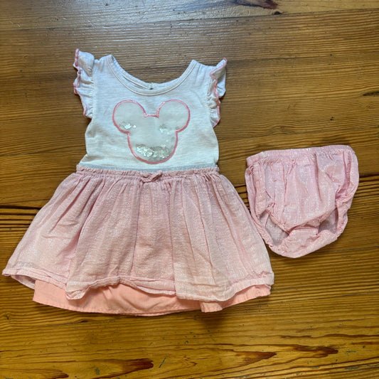 Disney Minnie Mouse gray pink short flutter sleeve dress with bloomers SIZE 18M