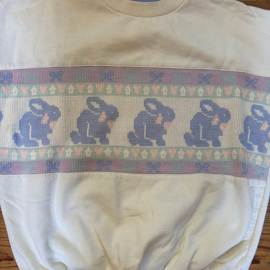 Simply Basic vintage ivory bunny knit sweatshirt SIZE L