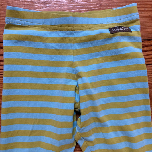 Matilda Jane green blue striped ruffle bottom elastic waist stretch pants SIZE 6