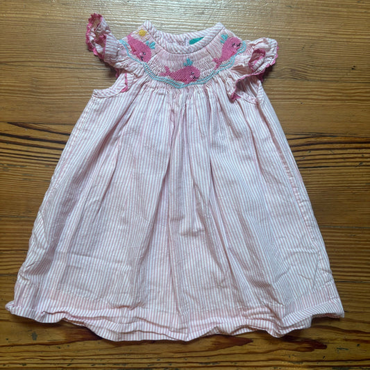 Mia's pink white striped whale embroidered smocked short sleeve dress SIZE 18M