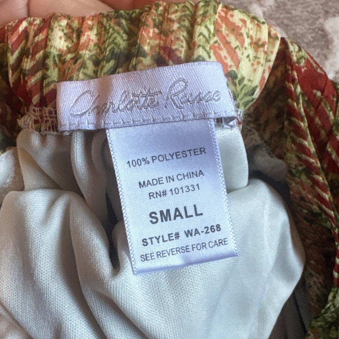 Charlotte Russe brown green boho pattern tie neck halter top SIZE S