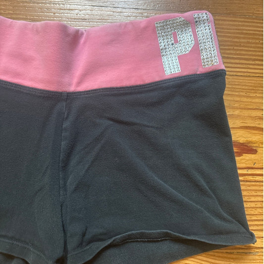 Y2K Victoria's Secret Pink yoga black pink jeweled waistband mini shorts SIZE M