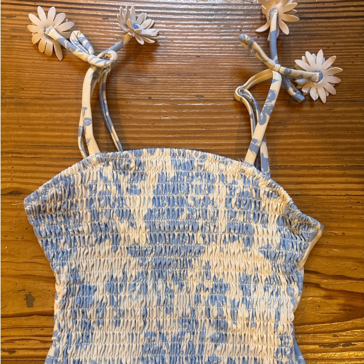Shade Critters white blue toile daisy strap one piece swimsuit SIZE 2T