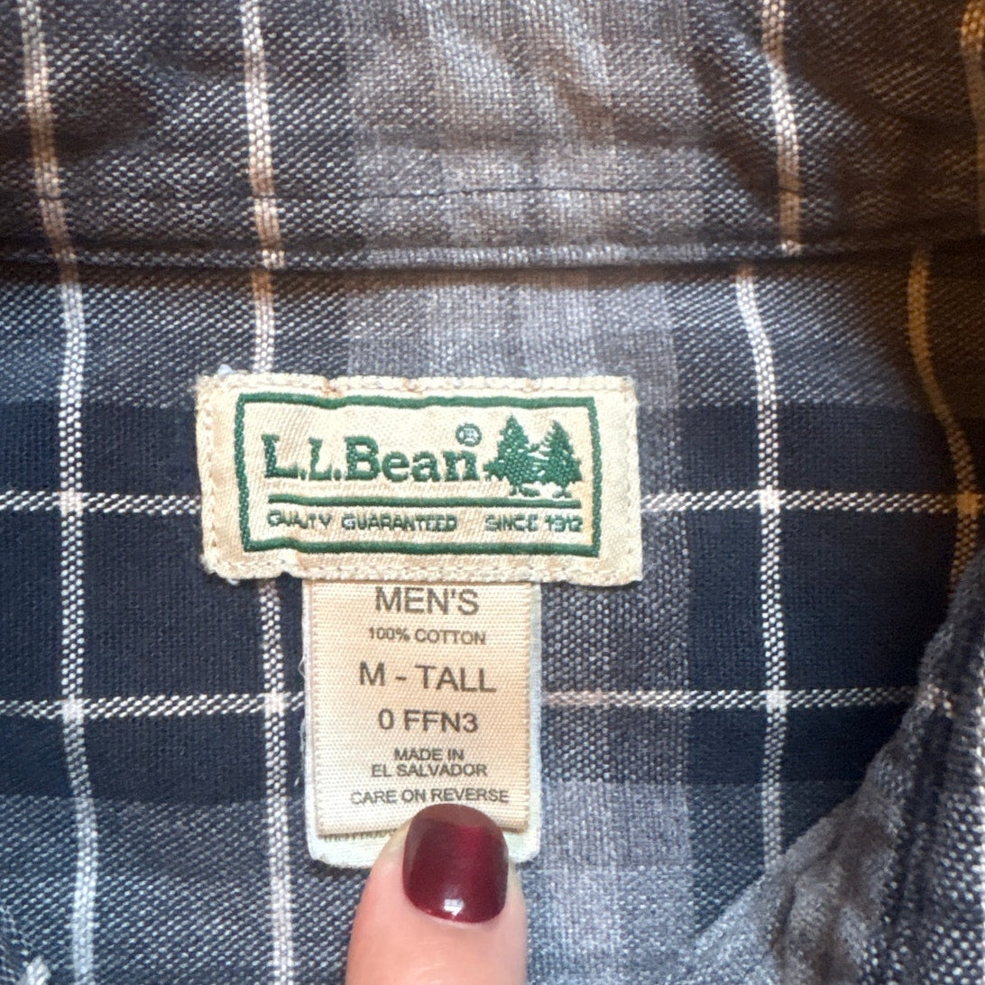 L.L. Bean VTG blue checkered long sleeve heavy cotton button up shirt SIZE M