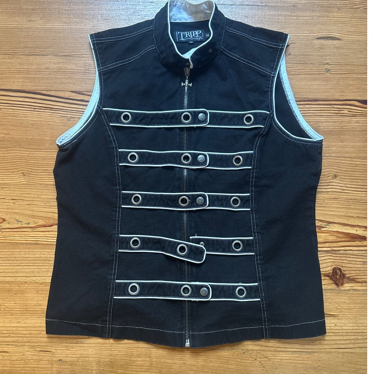 Tripp NYC rare black sleeveless zip straight jacket punk vest SIZE 2X