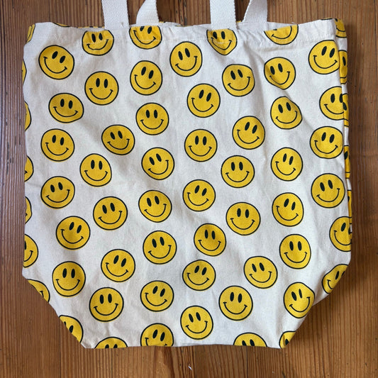 Boho Living beige smiley face large canvas tote bag
