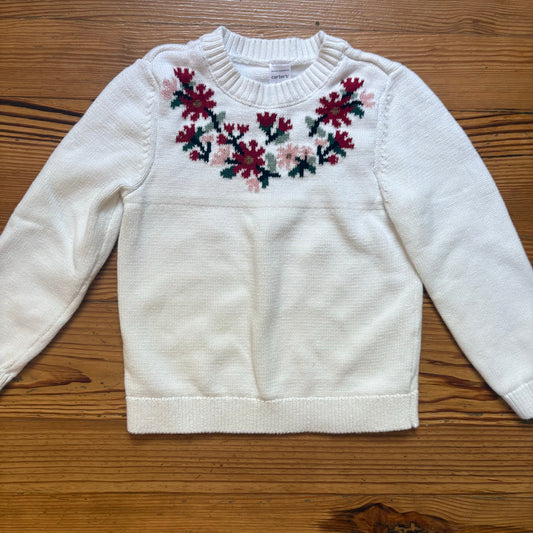 Carter's white red pink holiday floral knit crew girls sweater SIZE 6